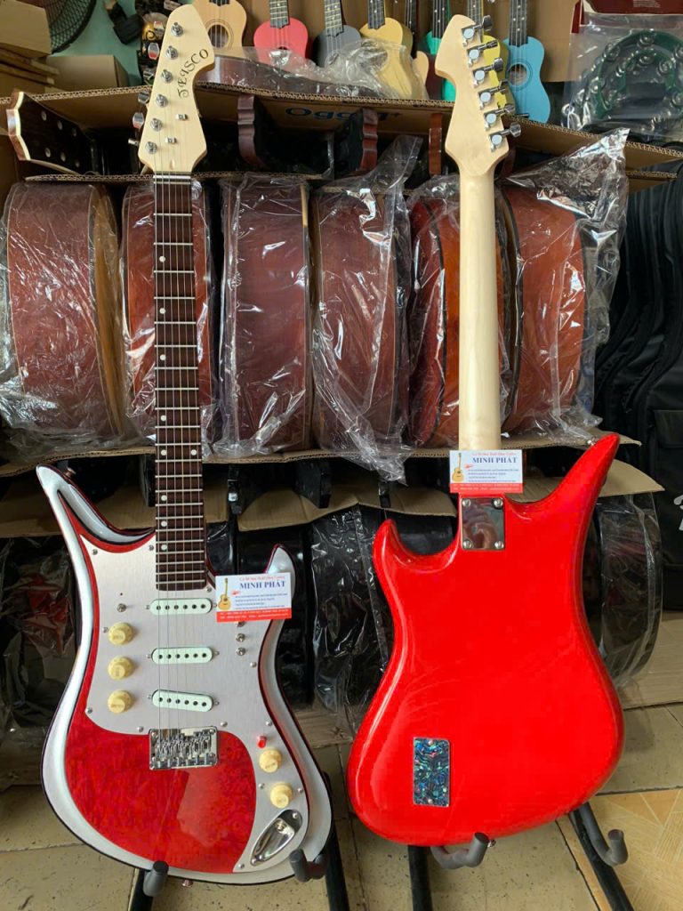Đàn Guitar Vọng Cổ Điện Phím lõm Teisco Màu MP-T03 12 Đàn Guitar Vọng Cổ Điện Phím lõm Teisco Màu Đỏ MP-T03 đàn có tích hợp sẳn mạch octave 2 ( tiếng đôi )