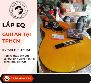 Một cây đàn guitar đang lắp eq guitar nối EQ ra loa